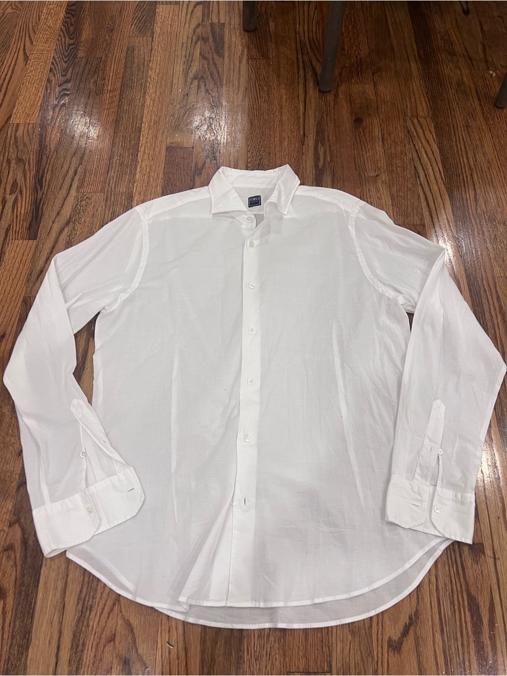 Fedeli Men’s Dress Shirt Regular Fit Made in Italy Cotton White Size 16.5/42